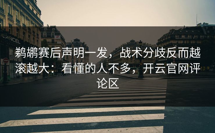 鹈鹕赛后声明一发，战术分歧反而越滚越大：看懂的人不多，开云官网评论区