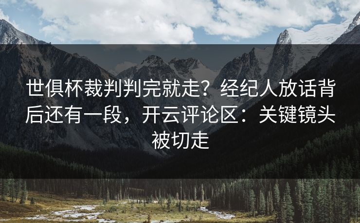 世俱杯裁判判完就走？经纪人放话背后还有一段，开云评论区：关键镜头被切走